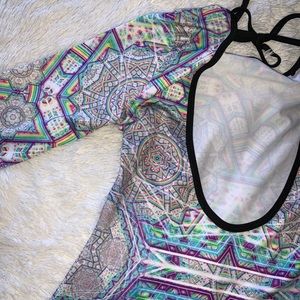 Psychedelic Art Print Open Back Skater Dress